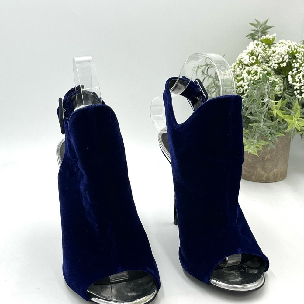 Giuseppe Zanotti Veronica Blue Suede Open Toe Slingback Stiletto Heel 37.5/7